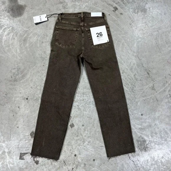 $265 NWT RE/DONE 70s ULTRA HIGH RISE STOVE PIPE CHOC JEANS SZ 26
